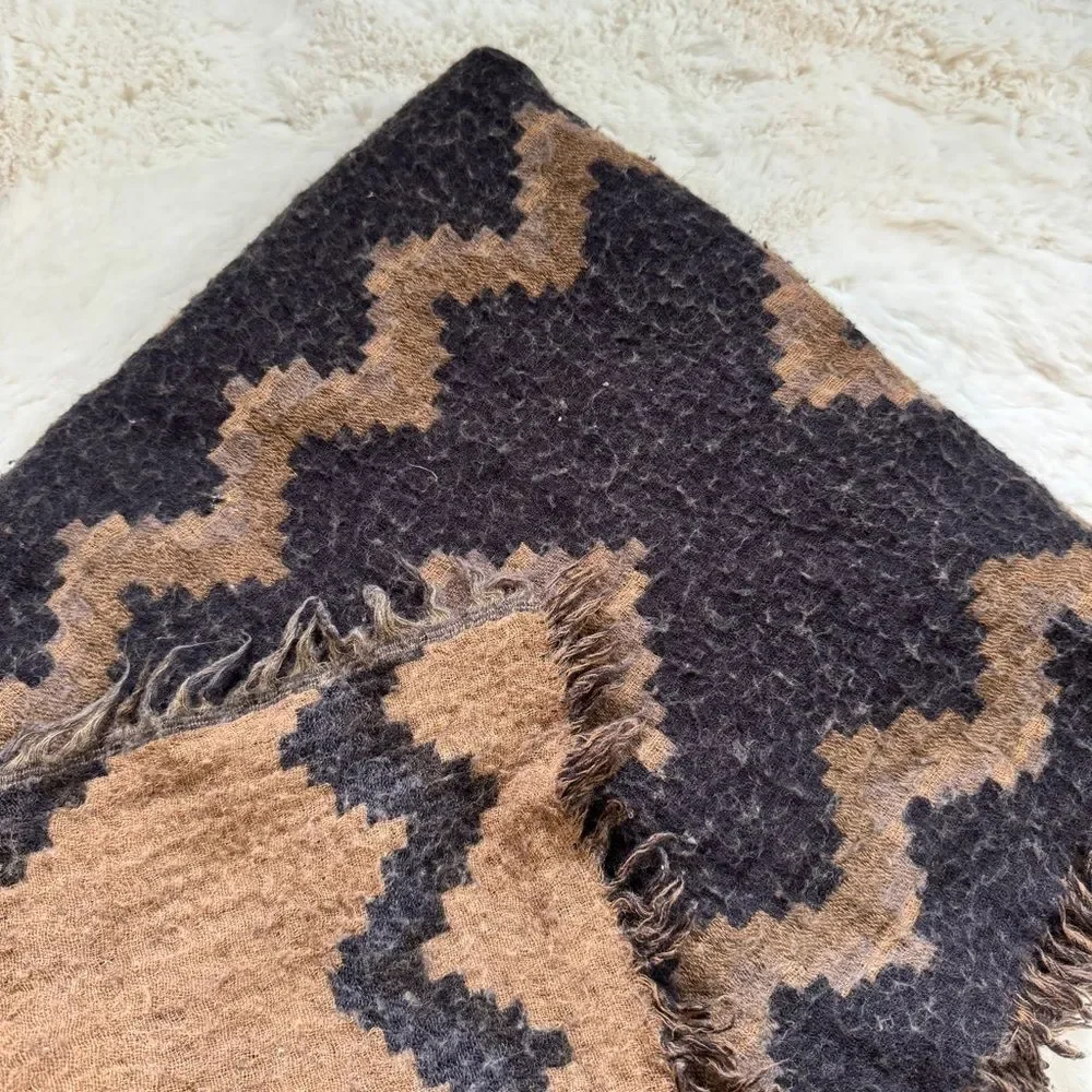 Aritzia Zigzag Fringe Wrap Scarf in Brown and Black